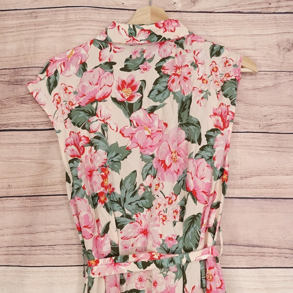 MNG Dress Womens 6 Multicolor Floral Maxi Shirt Dress Collared Belted Mango - Picture 7 of 12